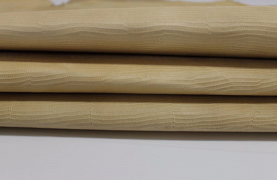 UNFINISHED UNDYED STRONG LIGHT TAN REPTILE EMBOSSED Goat leather skins 16sqf  - Image 1 of 1