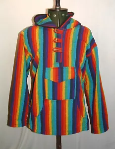 Retro Nepal Funky Threads rainbow pattern hooded hippy festival smock jacket - Picture 1 of 5