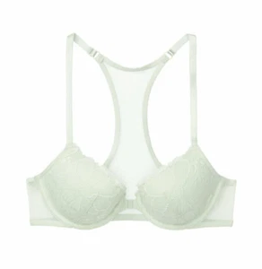 Victoria's Secret NWT 32DD Green Lace Demi Bra Lined Racerback Stretch Sexy Tee - Picture 1 of 6
