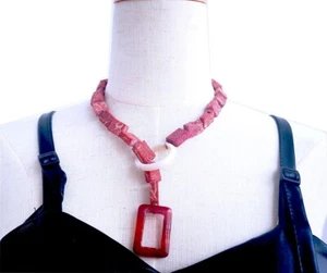 21" Rectángulo Hierba Coral Anillo Ágata Lariat Collar Joyería Marcado Suministro - Imagen 1 de 6