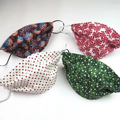 Handmade FACE MASK Christmas Prints Built-in filter washable reversible USA  - Image 1 of 3