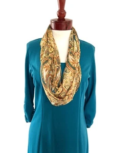 Susan Graver Blue Ponte Knit Dress Small 3/4 Sleeve Teal Green w/Infinity Scarf - Picture 1 of 11