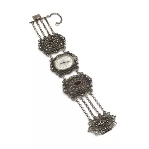 Trachten Armbanduhr 18cm Bergland Handaufzug 835 Silber Damen Uhr Granat 38mm - Picture 1 of 22