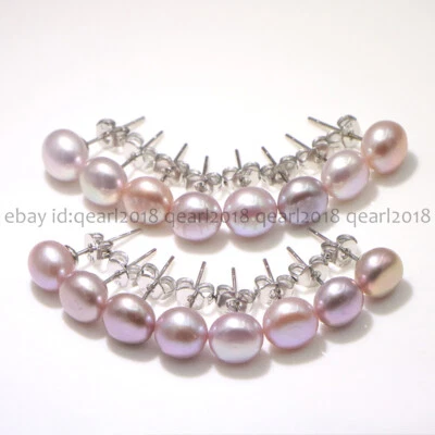 Wholesale 8 Pairs Natural Black White Pink Purple Freshwater Pearl Stud Earrings - Image 1 of 4