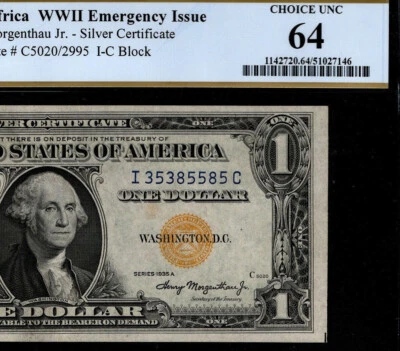 1935A $1 North Africa WWII Emergency Issue PCGS 64 Fancy Trinary Fr. 2306 (BAE) - Image 1 of 4