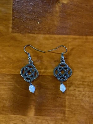 Bronze & Pearl Dangle Hook Earrings Celtic Elegant - Image 1 of 2