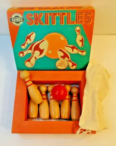 Skittles Wooden Workshop Games Toy Table Top Bowling Set Wood Pins Complete Box - Picture 1 of 9