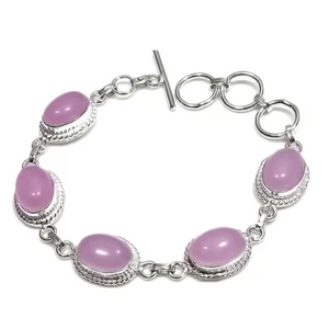 Rose Quartz Gemstone Handmade 925 Sterling Silver Jewelry Bracelet Size 7-8" - Picture 1 of 1