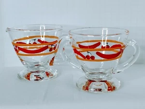 Cream And Sugar Bowls Cherries Vintage Glass Clear 70s - 80s - Picture 1 of 6