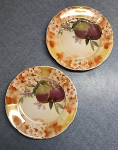 2 Vintage Germany #43 Dessert Plates Orange Stenciled Flowers & Peaches 6" - Picture 1 of 7