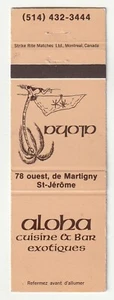 FUNDA MATCHBOOK - ALOHA COCINA & BAR - ST. JEROME MONTREAL CANADA - RESTAURANTE - Imagen 1 de 3