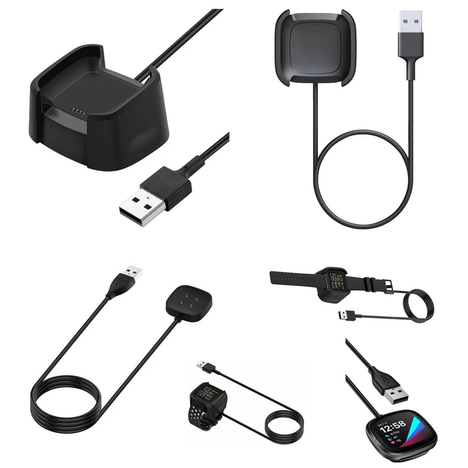 USB Charger Cable For Fitbit Versa lite Versa 2 3 4 Sense Sense 2 Fast Charging - image 1 of 4