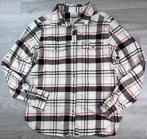 Columbia Flannel Womens Small White Black Red Button Up Casual Plaid Shirt - Picture 1 of 8