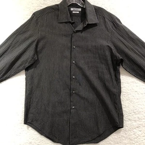 Men's DKNY Long Sleeve Button Down Dress Shirt Black Size Large - Picture 1 of 14
