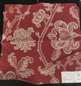COLEFAX & FOWLER Lace Tree in Red 17 x 17 1/2" Embroidered Fabric Sample - Picture 1 of 3