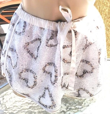 Victorias Secret Rare Vintage Hearts 💕 shorts L sequin bling white satin - Image 1 of 4