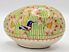 Fetco India Kashmir Hand Made VTG Trinket Box Egg Papier-mâché Birds Floral