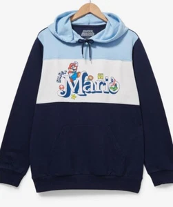 Nintendo Super Mario Icons Color Block Hoodie Small Panel Unisex Gamer Soft - Picture 1 of 2