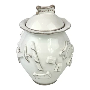 Carmel Ceramica Dog Treat Biscuit Jar 3D French White Artisan Pottery Stoneware - Picture 1 of 9