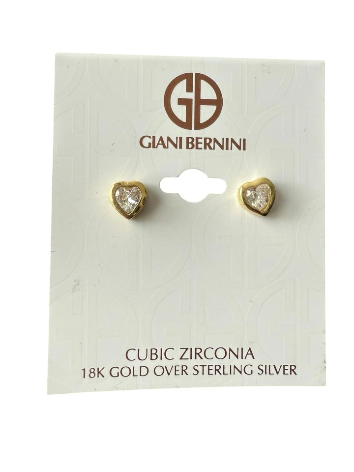 Aretes Giani Bernini Oro 18K 5mm Bisel Corazón Circonita cúbica Plata Esterlina Nuevos con Etiquetas Foto 1 de 3