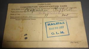 1927 Canada Immigration Identification Card (Third Class) - S.S. Doric - Picture 1 of 2