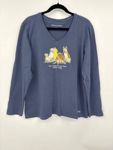 T-shirt manica lunga scollo a V Life is Good Dog Friends cotone XL donna - Foto 1 di 6