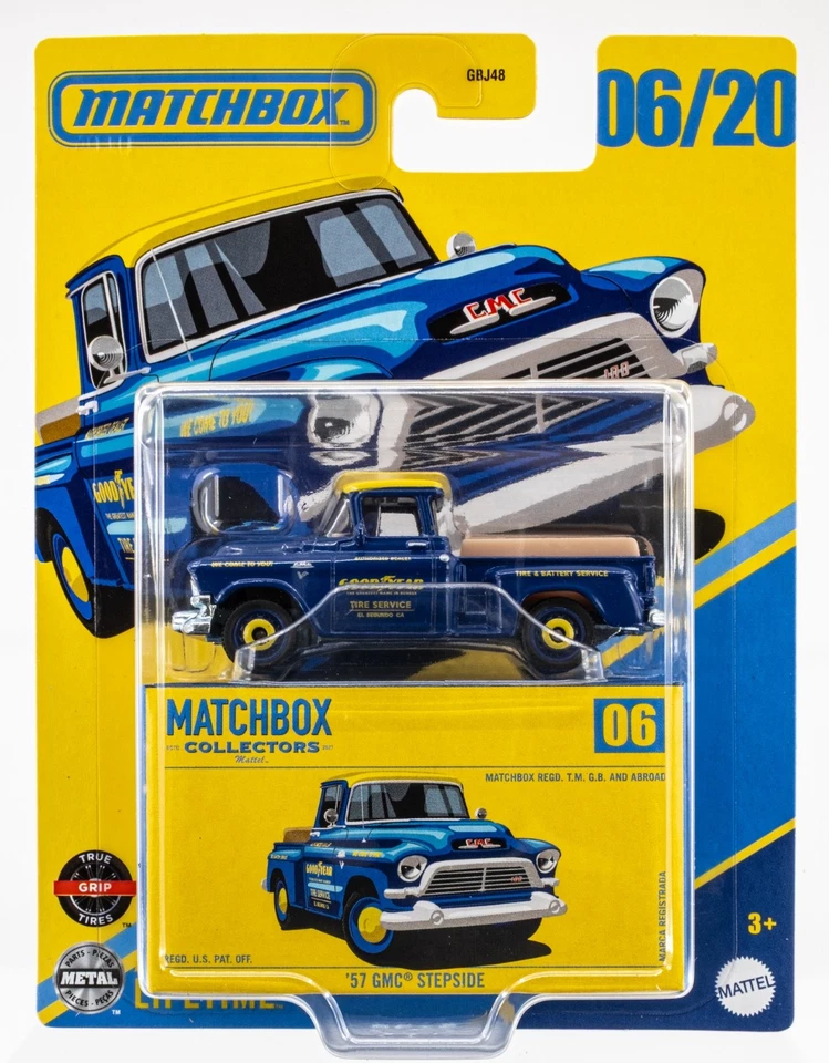 2025 Matchbox Collectors #06 '57 GMC® Stepside BLUE | YELLOW | GOODYEAR | FSC - Image 1 of 1