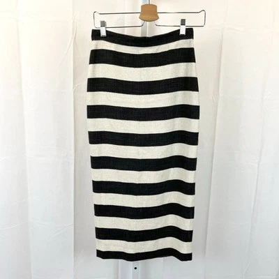 A.L.C. Straight Pencil Midi Skirt Striped Woven Linen Blend Gray Cream ALC Sz 2 - Image 1 of 4