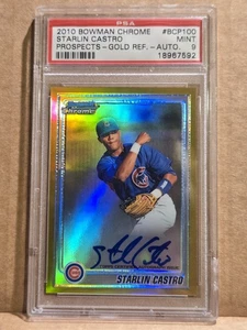 Bowman Chrome Starlin Castro Gold Refractor Auto RC 2010 PSA 9 como nuevo/50 - Imagen 1 de 2