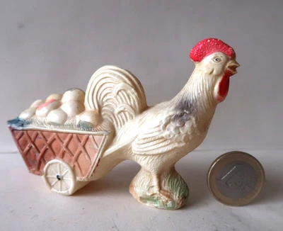 Celluloid Ancien Coq ou Poule avec Charriot 9,3Cm La Ferme Rooster Japan 1930 - Photo 1/4