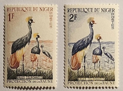 Níger, 1959-60, "Grúas Crestadas", 2 Como Nuevo, Emisiones MNH, Sc#91-92, ¡ENVÍO GRATUITO Rápido! Foto 1 de 3
