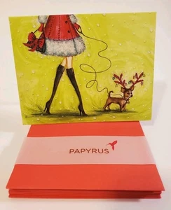 Papyrus Weihnachten Notizkarten Mädchen wandelndes Rentier 13 Karten, Umschläge & Siegel - Bild 1 von 10