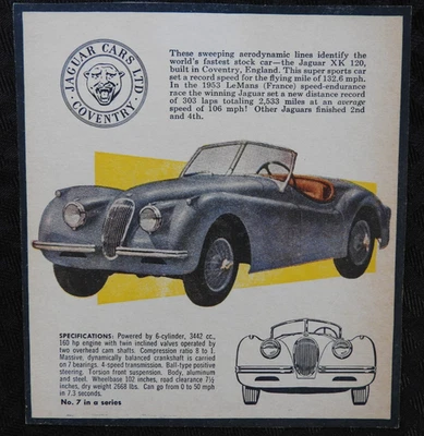 1953 "THE JAGUAR XK 120" Exibição/folheto de vendas de papelão MUITO RARO - Imagem 1 de 3