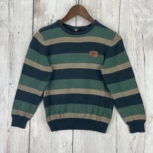 Vintage Aureus Striped Blue Green Tan Boys 7 /XL Raglan Knit Grandpa Sweater - Picture 1 of 14