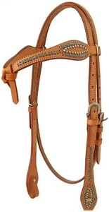 WI Western Trense Natural Rawhide, Western Braid Headpiece Leather Full Blood Brown - Picture 1 of 7