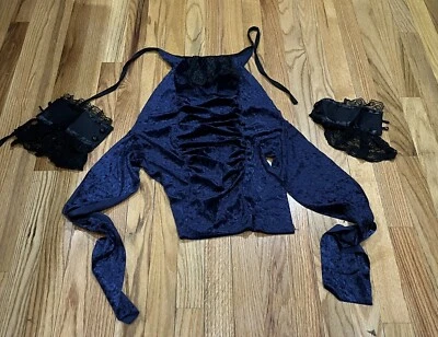 Dracula Vampire Costume dark blue velvet Front Half Of shirt and wristlets OSFM - Image 1 of 4