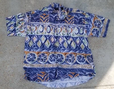 Structure Mens Geometric Shirt Blue Sz L Short Sleeve Artsy Artistic Art - Image 1 of 4