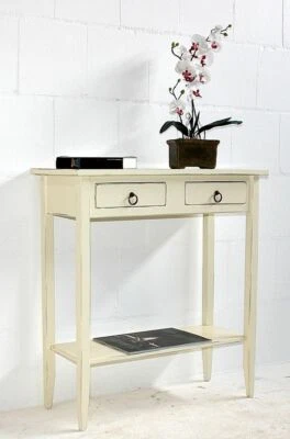 Massivholz Konsolentisch creme vintage holz Wandtisch Beistelltisch Telefontisch