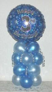 3rd BIRTHDAY - AGE 3 -BOYS -BLUE -FOIL BALLOON DISPLAY-TABLE CENTREPIECE-BANNER - Foto 1 di 8