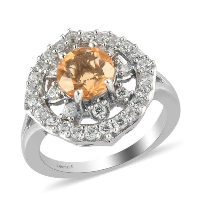 GORGEOUS!! 1.75ctw Mexican Fire Opal & Zircon Ring Platinum Plated Size 7 & 8 - Image 1 of 4
