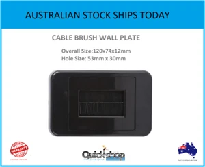 Bristle Brush Cable Management Wall Plate GPO Home Theatre TV Black 53 X 30mm - Picture 1 of 3