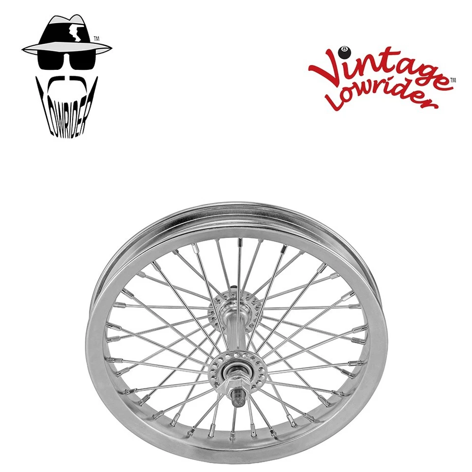 RUEDA VINTAGE LOWRIDER 12" DELANTERA 36 RADIOS 14G EJE 3/8 CROMADA Foto 1 de 1