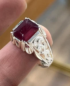 925 Sterling Silver Natural Ruby Gemstone Handmade Ring For Men's Stylish Ring - Picture 1 of 4