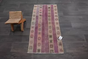 Oushak Turkish Doormat Rug 2x4 PURPLE Anatolian Handmade Vintage Small Kilim Rug - Picture 1 of 9