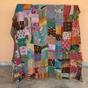 Vintage Patchwork Kantha Bedspread Indian Handmade Quilt Throw Cotton Blanket - Picture 1 of 1
