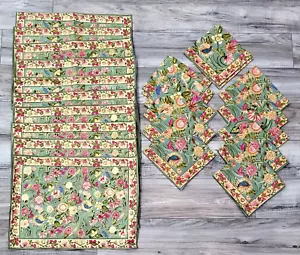NOS -21pc Set- Vintage April Cornell Bird Floral Flowers Placemats & Napkins - Picture 1 of 5