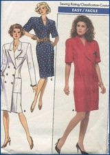 1980s Vintage Classic Double Breasted Dress Ellen Tracy Easy Sewing Pattern B 30