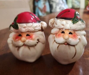 Santa Claus Salt +Pepper shakers heads ceramic food safe plastic stoppers - Picture 1 of 5