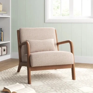 Hertford Upholstered Linen Blend Accent Chair with Wooden Legs and One Pillow - Picture 1 of 4
