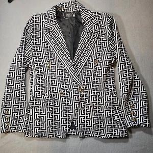 I Too Italy Women's Blazer Black White Geometric NWOT Single Button Small - Picture 1 of 7